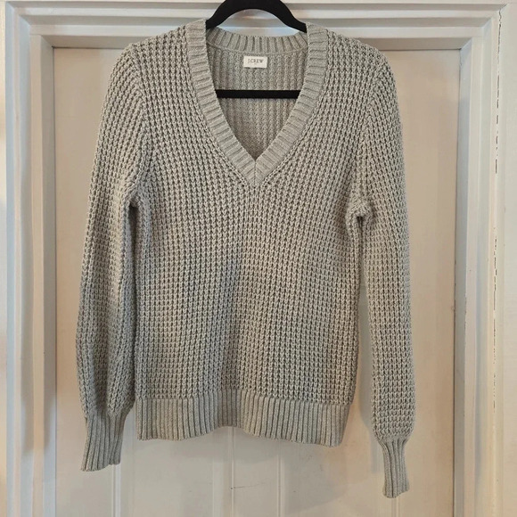 J. Crew V-Neck Long Sleeve Cotton Knit Sweater Gray Womens Size Medium - Picture 2 of 9